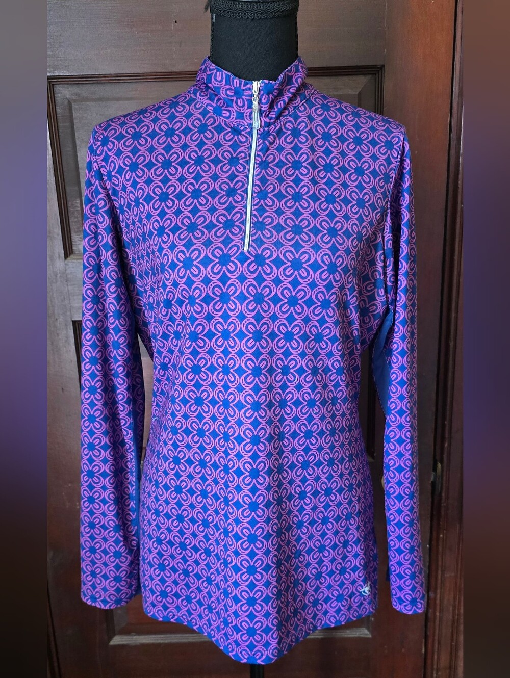 Women's Long-Sleeve Purple & Pink Patterned Zip-Front Top
